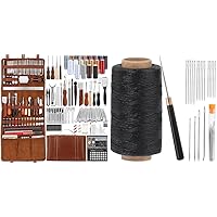 TLKKUE Leather Tooling Kit Leather Craft Tools Leather Working Kit with Custom Handbag Cutting Mats Engraving Punching Sewing Stamping Sanding Tools Leather Tools for Leather Working Professional