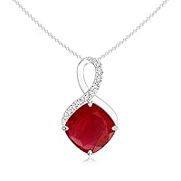 Natural Ruby Infinity Cushion Pendant Necklace with Diamond for Women in Sterling Silver / 14K Solid Gold/Platinum