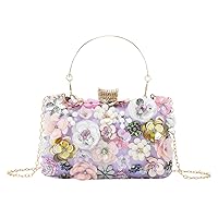 Women's Floral Evening Handbags Colorful Rhinestone Clutch Purses Floral Bride Wedding Handbag Chain Shoulder Bag