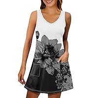 Summer Dresses for Women 2024 Boho Floral Dresses Sleeveless Scoop Neck Mini Tank Dress Casual Loose Sundress