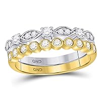 TheDiamondDeal 10kt Two-tone Gold Womens Round Diamond 2-piece Stackable Band Ring 1/2 Cttw
