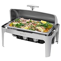 ROVSUN Chafing Dish Buffet Set, 9 Quart Roll Top Stainless Steel Chafer, NSF Rectangular Set with Food Pan, Water Pan and Fuel Holders, for Wedding, Parties, Banquet, Catering Events