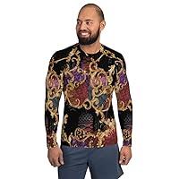 Men's Rash Guard Long Sleeve Sportswear Gold Mosaic Baroque Chain Black