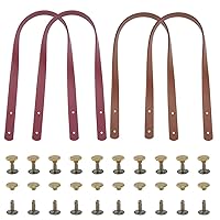 SUPERFINDINGS 2 Sets 2 Colors Faux Leather Bag Handles with Iron Rivets 23.6Inch PU Leather Bag Strap Replacement Red and Brown Handbag Handle Belt for Bag Making Supplies