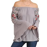 Umgee USA Womens & Plus Off Shoulder Top Embroidered Bell Sleeve