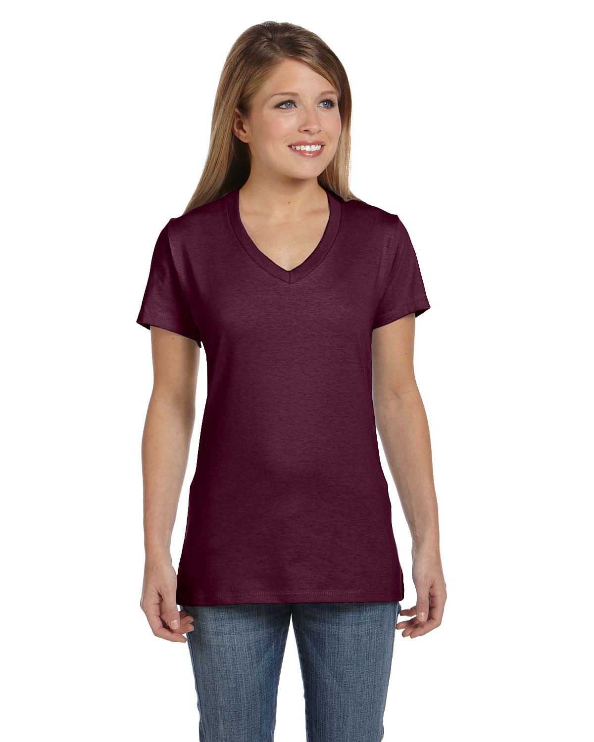 Hanes S04V Ladies' 4.5 oz., 100% Ringspun Cotton nano-T® V-Neck T-Shirt