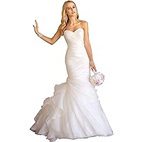 White Plus Size Wedding Dresses for Bride Mermaid Ruffle Organza Beach Wedding Gown Bridal Dress 2023 US18W
