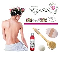 Lingonberry Shower Gel Bath Spa Gift Set All in one - Men & Women Exfoliating Long Handled Body Brush, Sponge Loofah & Body Wash Face scrub