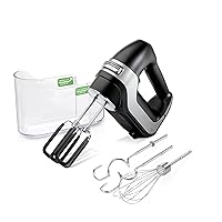 7-Speed Digital Electric Hand Mixer with High-Performance DC Motor, Slow Start, Snap-On Storage Case, SoftScrape Beaters, Whisk, Dough Hooks, Matte Black (62655)