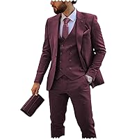 Men's Double Breasted 3 Piece Suit Slim Fit Elegant Wedding Groom Suit Solid One Button Blazer Vest Pants