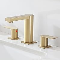 Gold Bathroom Faucet for Sink 3 Hole, VALISY Widespread Bathroom Faucet Gold, 2-Handles 8 Inch Centerset Bathroom Sink Faucets with Water Hoses and Pop-up Drain Faucets for RV Bath Vanity Lavatory