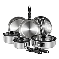 ROYDX Pots and Pans Set, 20 Piece Stainless Steel Kitchen Removable Handle Cookware Set, Frying Saucepans with Lid, Stay-Cool Handles for All Stoves, Dishwasher and Oven Safe, Camping