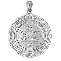 14K White Gold Star of David with Greek Key Border Pendant