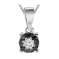 14K White Gold Finish Silver Round Cut Simulated Diamond Flower Cluster Pendant Necklace with 18