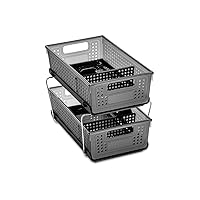 Madesmart 2-Tier Plastic Multipurpose Organizer with Divided Slide-Out Storage Bins, Under Sink and Cabinet Organizer Rack, Carbon