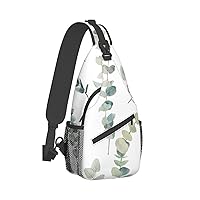 Eucalyptus Leaves Print Crossbody Backpack Shoulder Bag Cross Chest Bag For Travel, Hiking Gym Tactical Use