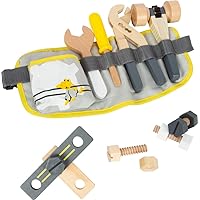 Small Foot- Construction Worker Tool Belt- 4 Piece Playset Includes Adjustable Belt, Pipe Wrench, Ratchet, Screwdriver and Spanner-Sturdy Wooden Toys- Boys and Girls Ages 3+