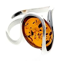 925 Sterling Silver & Genuine Baltic Amber Modern Ring - GL477