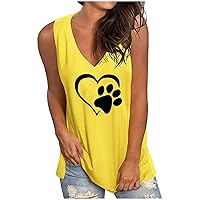 Womens Summer Tops Heart Paw Graphic Tank Top for Women Sleeveless V Neck Shirts Casual Loose Fit Tanks Tunic