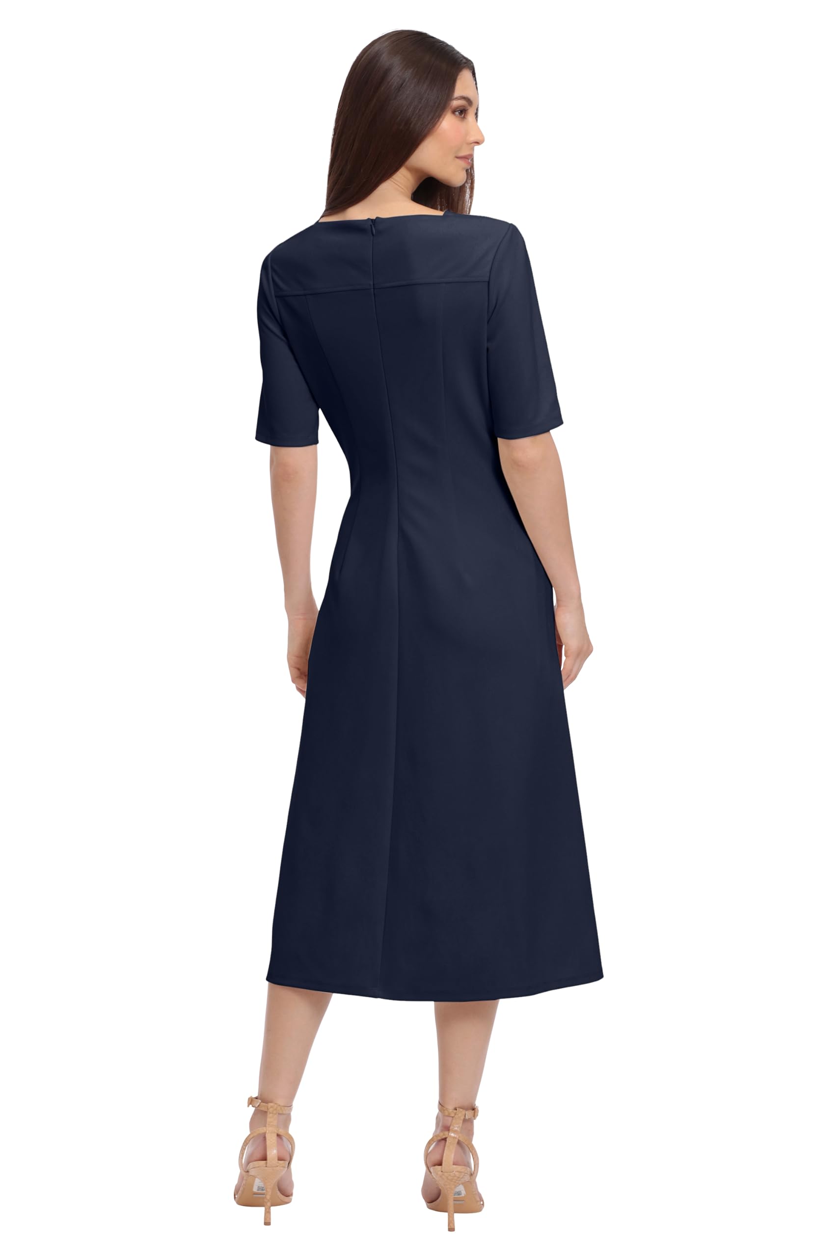 Maggy London Women's Short Sleeve Double Pleat Midi Dress