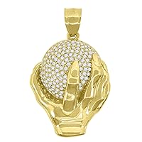 10k Gold CZ Cubic Zirconia Simulated Diamond Unisex Hand Globe Height 32.8mm X Width 18.9mm Charm Pendant Necklace Jewelry for Women