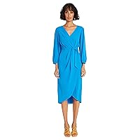 Maggy London Women's Long Sleeve V-Neck Faux Wrap Crepe Dress Event Party Occasion Guest of
