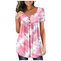 Sexy Tops for Women,V-Neck Plus Size Tunic Top Printed Short Sleeve Summer Button Shirt Casual Trendy Tees