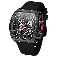 Watches for Men Luxury Skeleton Tonneau Watch for Men Waterproof Adjustable Silicone Strap Steampunk Style Chronograph Calendar Date Business Luminous Cool Large Square Face Watch