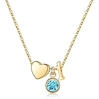 Ursilver Initial Birthstone Necklace for Girls Women, 14K Gold Plated Heart Initial Necklace Birthstone Necklace Heart Initial Birthstone Pendant Necklace Birthstone Necklace Jewelry Gifts for Teens Girls