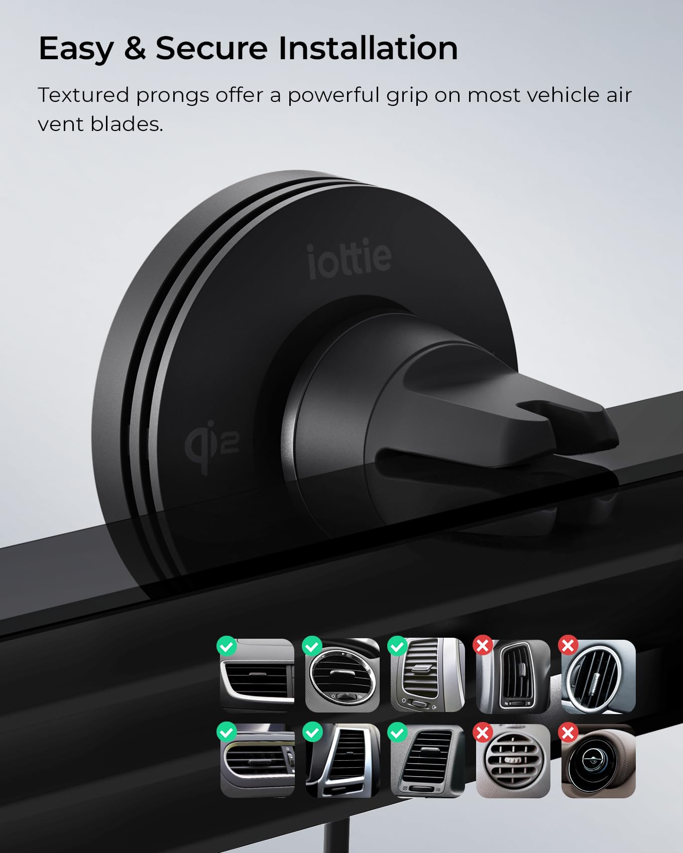iOttie Velox Qi2 Mini Wireless Car Mount Charger | Air Vent Car Phone Holder | MagSafe Phone Mount 15W Charger for Qi2-enabled smartphones Including iPhone 13, 14, and iPhone 15. Car Charger Included.