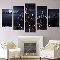 5 Pcs Framed Canvas Prints of Harry Potter School Castle Hogwarts Home Office Decor Wall Pictures for Living Room/Office Room (Large)