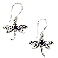NOVICA Artisan Handmade Amethyst Dangle Earrings Silver Sterling Purple Indonesia Good Luck Birthstone Dragonfly 'Enchanted Dragonfly'
