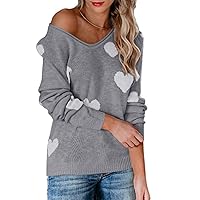 Flygo Women's Loose V Neck Long Sleeve Off Shoulder Y2K Knit Pullover Sweater