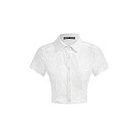 Womens Summer Tops Sexy Casual T Shirts for Women Floral Jacquard Button Front Top