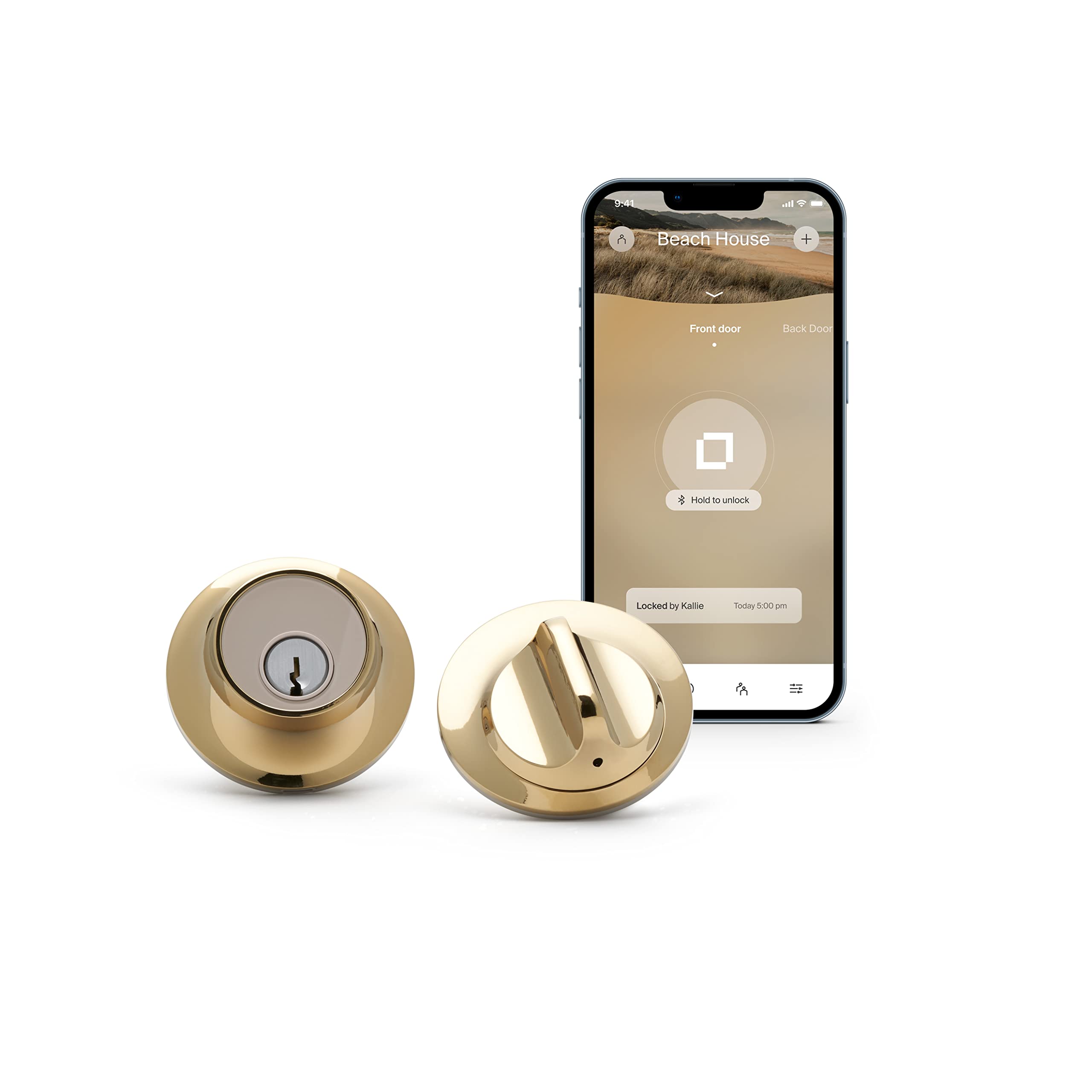 Level Lock Smart Lock, Keyless Entry, Smartphone Access, Bluetooth, Works with Apple HomeKit - Polished Brass