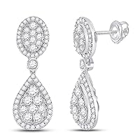 The Diamond Deal 14kt White Gold Womens Round Diamond Teardrop Dangle Earrings 7/8 Cttw