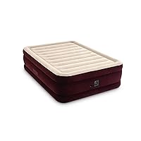 INTEX Dura-Beam Deluxe Extra Raised Air Mattress: Fiber-Tech – Queen Size – Built-in Electric Pump – 20in Bed Height – 600lb Weight Capacity – Maroon