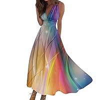Womens Sundresses Summer Fashion Casual Swing A Line Maxi Dress Floral Print Sleeveless V Neck Long Dress
