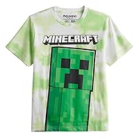 Minecraft Big Boys' Giant Creeper and Logo Tie-Dye Graphic Print T-Shirt