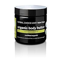 Organic Body Butter by Herbal Choice Mari (Lemongrass, 4 Fl Oz Jar) - No Toxic Synthetic Chemicals