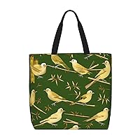 Bamboo Bird Pattern Tote Bag with Zipper for Women Inside Mesh Pocket Heavy Duty Casual Anti-water Cloth Shoulder Handbag Outdoors