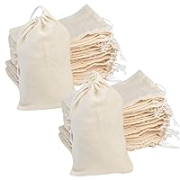 Tayfremn 100Pcs Cotton Drawstring Bags, Reusable Muslin Bag Natural Cotton Bags with Drawstring Produce Bags Bulk Gift Bag Jewelry Pouch for Party Wedding Home Storage(4 by 6 Inches)
