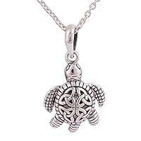 NOVICA Handmade .925 Sterling Silver Pendant Necklace Celtic Knot Turtle Animal Themed Spiritual Turtlefrog Turtlesea Life 'Trinity Turtle'