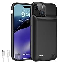 Battery Case for iPhone 15, Newest 8000mAh Ultra-Slim Rechargeable Portable Protective Extended Charger Case Compatible with iPhone 15 (6.1 inch) Charging Case Backup Power Support Carplay (Black)