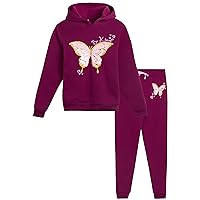 Girls Sweatsuit - 2 Piece Fleece Hoodie Sweatshirt and Jogger Sweatpants - Sequin Fashion Pants Set for Girls, 7-16