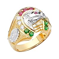 14k Yellow Gold and White Gold Horseshoe Mens CZ Cubic Zirconia Simulated Diamond Ring Size 10 Jewelry Gifts for Men