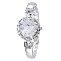 Fashion Watch Women Bracelet wristwatches Rose Gold Alloy Band Girls Watches with peals Quartz A150(Silver)