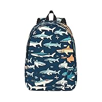Sharks Nautical Print Canvas Laptop Backpack Outdoor Casual Travel Bag Daypack Book Bag For Men Women