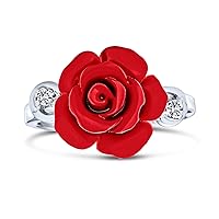 Bling Jewelry CZ Accent Flower Fashion Red carved Rose Statement Ring For Women For Teen .925 Sterling Silver