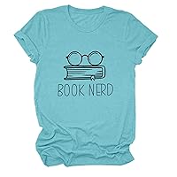 Book Nerd Shirts Womens Funny Book Graphic Tees Casual Short Sleeve Round Neck T-Shirt Teacher Tops Reading Gifts